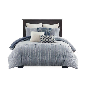 JLA Home Madison Park Signature - Oversized Cotton Clipped Jacquard Comforter Set with Removable Duvet Insert, Euro Shams, Pillows, Farmhouse Chic 96 L x 110 W x 1.5H MPS10-538