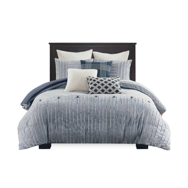 JLA Home Madison Park Signature - Oversized Cotton Clipped Jacquard Comforter Set with Removable Duvet Insert, Euro Shams, Pillows, Farmhouse Chic 96 L x 110 W x 1.5H MPS10-538