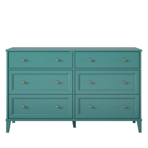 English Elm Monticello Six Drawer Wide Dresser with Brass Hardware and Tapered Legs Bedroom B2733S00013