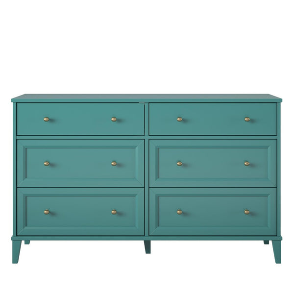 English Elm Monticello Six Drawer Wide Dresser with Brass Hardware and Tapered Legs Bedroom B2733S00013