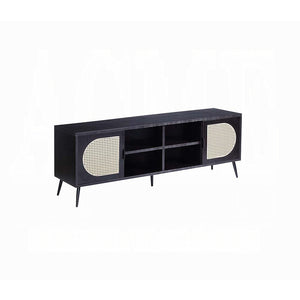 English Elm Black TV Stand Rattan Accent with Metal Legs, 4 Shelves & 2 Doors for Sleek Storage and Display (98) B062P209413