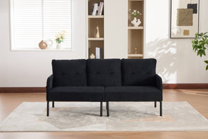 English Elm United We Win Corduroy Loveseat Plush Ergonomic Sofa with Spring Support Metal Legs Black W1568P410053