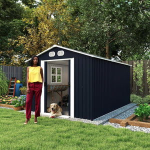 English Elm Campcraft 8x12 Outdoor Metal Storage Shed Lockable Weatherproof Backyard Tool House Dark Gray W1598S00042