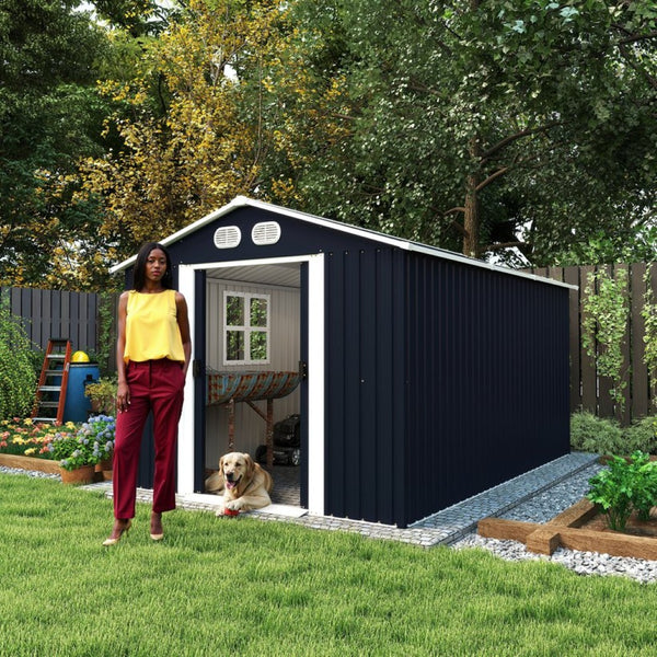 English Elm Campcraft 8x12 Outdoor Metal Storage Shed Lockable Weatherproof Backyard Tool House Dark Gray W1598S00042