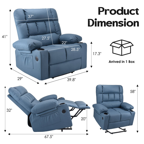 English Elm Oversized Recliner chair with ergonomic support, swivel rocker, quick 5-min assembly for adults comfort Blue T3623P408757