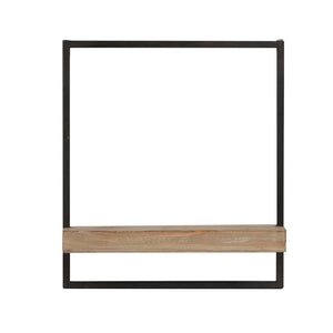 English Elm Yin Industrial Wall Shelf Black Iron Frame Brown Wood Surface Vertical Storage B056P416877