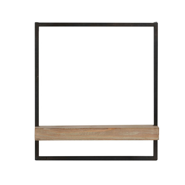 English Elm Yin Industrial Wall Shelf Black Iron Frame Brown Wood Surface Vertical Storage B056P416877