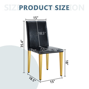 English Elm Four PU dining chairs with sleek silver metal legs, ergonomic PU seats, anti-slip feet, easy assembly, modern minimalist style Black+Gold W1151P269024