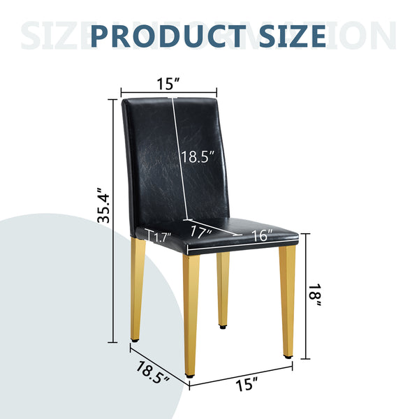 English Elm Four PU dining chairs with sleek silver metal legs, ergonomic PU seats, anti-slip feet, easy assembly, modern minimalist style Black+Gold W1151P269024