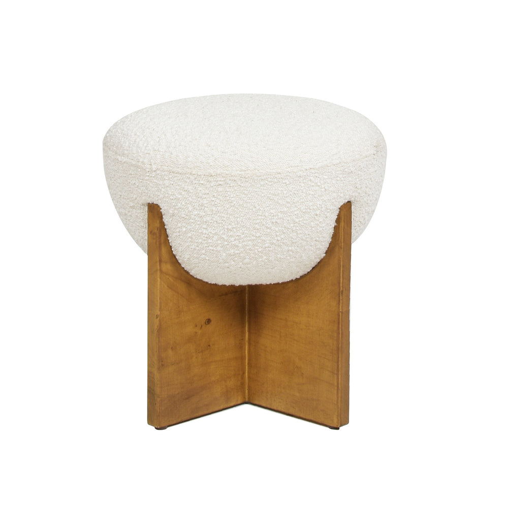 English Elm Jennifer Taylor Home - Bali 18.5" Round Upholstered Ottoman in Ivory Bouclé with Natural Rubberwood Base, Eco Handcrafted Seating B2719P238427