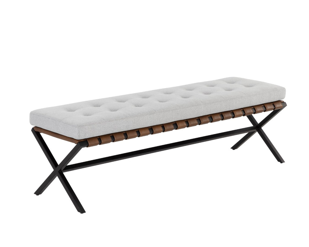 Sunpan KENJI Bench - Elegant Black Stainless Steel Frame with Mina Light Grey Button-Tufted Seating Comfort 109479