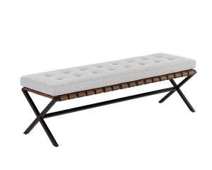 Sunpan Kenji Bench - Elegant Trestle Style with Brushed Gold Finish and Button Tufted Faux Leather Seat Small