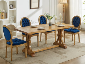 English Elm French Solid Wood Dining Chair with Velvet Upholstery, Nailhead Trim, High-Density Foam & Springs Blue W1143P195872