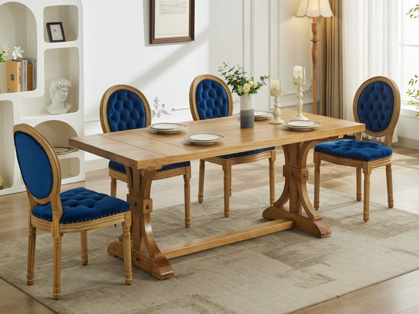 English Elm French Solid Wood Dining Chair with Velvet Upholstery, Nailhead Trim, High-Density Foam & Springs Blue W1143P195872