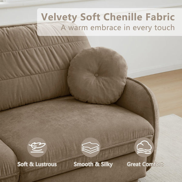 English Elm Chenille Cloud Loveseat with Quilted Back Cushions Deep Foam Seat Modern Living Room Sofa Light Coffee W714S01756