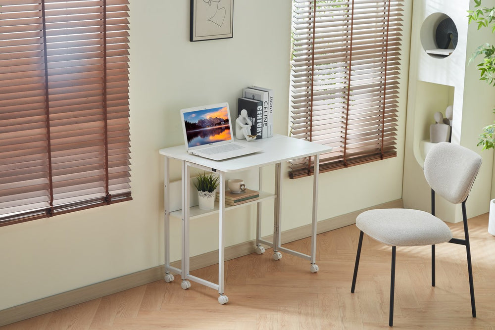 English Elm Folding Small Foldable Desk 31.5" Compact White MDF Foldable Office Table for Study & Space-Saving Storage W2516P282692