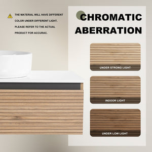 English Elm 36'' Floating Wall Mounted Vanity Plywood Cabinet with Ceramic Vessel Sink Soft Close Drawer W999S00362