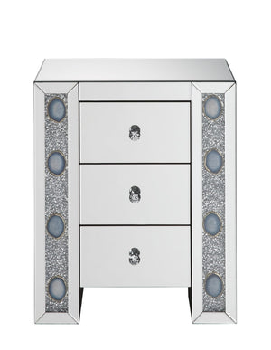 English Elm Sonia Mirrored Faux Agate 3 Drawer Glam Accent Table with Crystal Knob Hardware B2726P448756