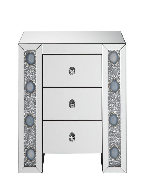 English Elm Sonia Mirrored Faux Agate 3 Drawer Glam Accent Table with Crystal Knob Hardware B2726P448756