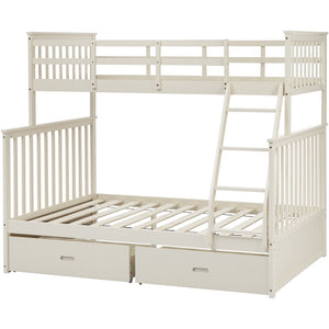 English Elm Twin Over Full Bunk Bed With Storage Drawers – Stylish Cream Wooden Design, Safety Features Included K495S00002-GIGA