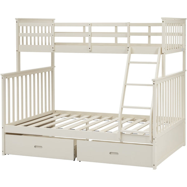 English Elm Twin Over Full Bunk Bed With Storage Drawers – Stylish Cream Wooden Design, Safety Features Included K495S00002-GIGA