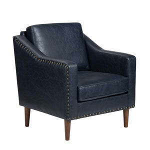 Crestview Collection Upholstered Dark Grey Accent Chair With Faux Leather, Nail Head Trim & Removable Cushion For Comfort Navy Faux Leather Cvfzr6165