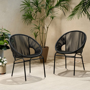 English Elm Nusa Outdoor Woven Rattan Basket Chair with Iron Legs for Modern Patio Spaces 66626.00BLK
