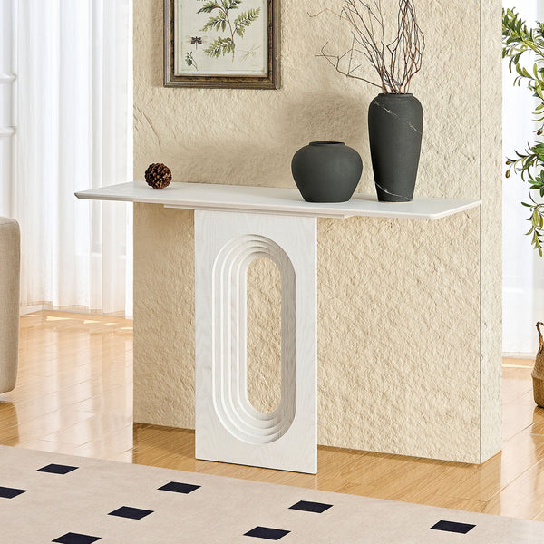 English Elm Length 47.24 Inch Entryway Console Table with Loopback Design, Narrow Modern MDF Sofa Table for Hallway W2582P360922