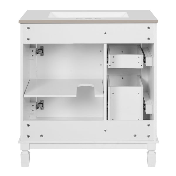 English Elm 30" French-Inspired Bathroom Vanity With Ceramic Sink & Dual Drawers - Elegant Storage Solution! N710P323328K