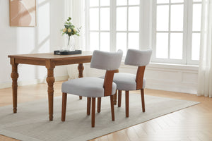 English Elm 064-Set Linen Fabric Modern Armless Dining Chairs with Curved Back & Solid Light Brown Legs for Stylish Comfort Gray W527P292115