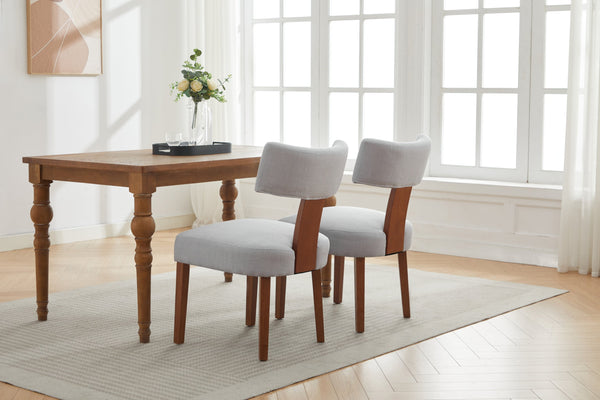 English Elm 064-Set Linen Fabric Modern Armless Dining Chairs with Curved Back & Solid Light Brown Legs for Stylish Comfort Gray W527P292115