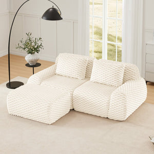 English Elm 82" Modular L-shaped Sectional Sofa Flannelette Upholstered with Movable Ottoman Living Room Cream W714S01517