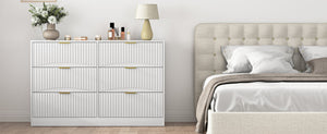 English Elm Modern Six Drawer Chest with Wavy Textured Fronts Sleek Matte Storage for Any Room White W409P307526
