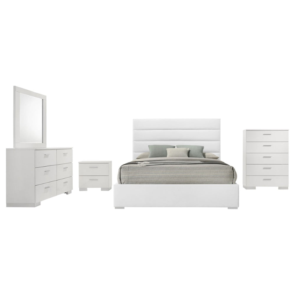 English Elm Dulcey Faux Leather Channel Tufted Eastern King Bedroom Set with High Gloss Storage B062S01513