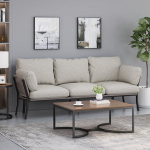 English Elm Christopher Knight Home® - 3-SEATER Mid-Century Sofa Light Grey Fabric with Pillow Cushions, Faux Wood Frame & Angled Legs 67505.00GRYLGRY