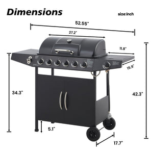 English Elm 6 Burner Propane Gas Grill with Cast Iron Grates Side and 59000 Btu Outdoor Power W1820P341741
