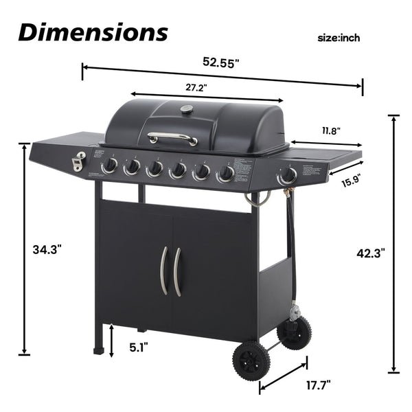 English Elm 6 Burner Propane Gas Grill with Cast Iron Grates Side and 59000 Btu Outdoor Power W1820P341741
