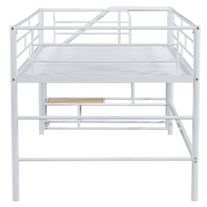 English Elm Mid Mid Loft Bed with Storage Stairs Twin Safety Ladder Low 26.6" Slats Sturdy Metal Frame White MF323325AAK