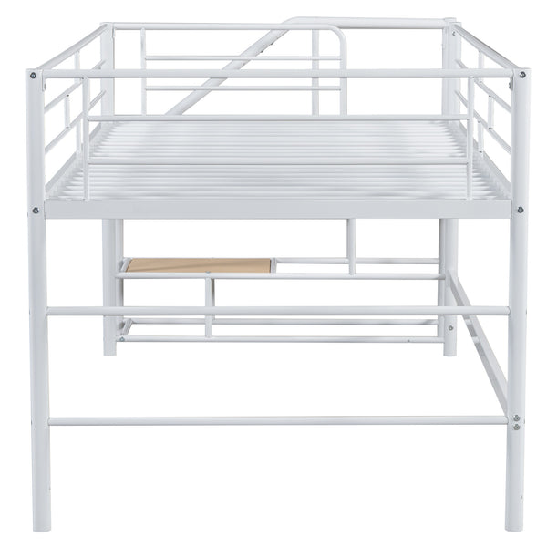 English Elm Mid Mid Loft Bed with Storage Stairs Twin Safety Ladder Low 26.6" Slats Sturdy Metal Frame White MF323325AAK