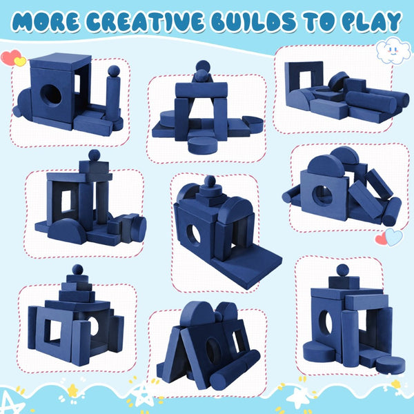 English Elm 14pcs Modular Foam Play Couch Set Convertible Toddler Fort Builder for Playrooms Blue T5880P493430