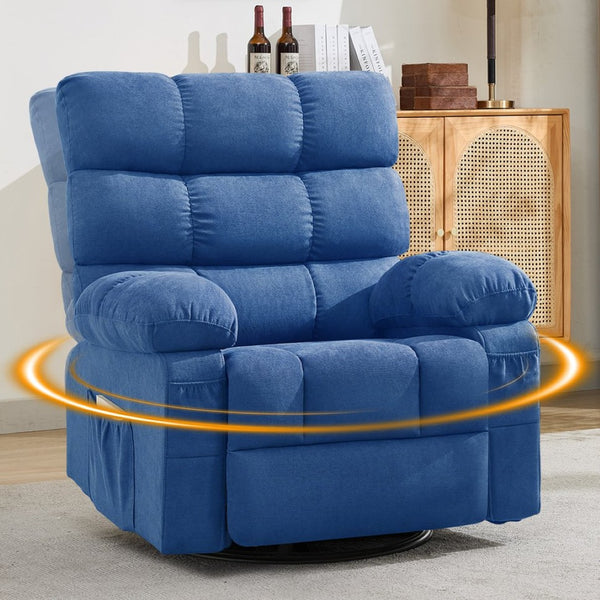English Elm Swivel Rocker Recliner Ergonomic Glider Chair with Storage Pockets for Small Spaces Blue W1521P479284