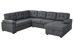 English Elm Linen Blend U-shape Sectional Sleeper with Tufted Back and Hidden Storage Chaise B2748S00024