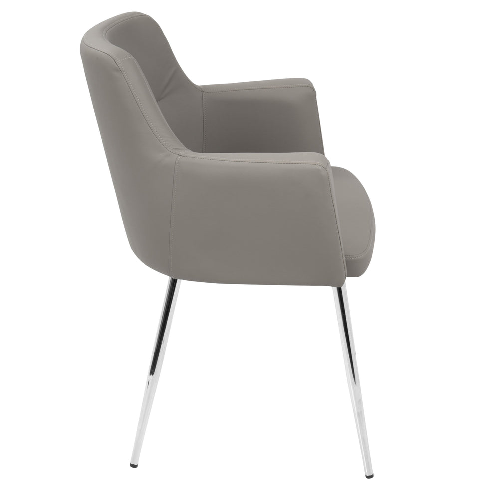 English Elm Andrew Contemporary Grey Faux Leather Dining Accent Chair Set of 2 — Padded Arms, Tapered Chrome Legs, Cozy Seating B202P223422