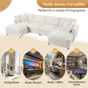 English Elm U_style Six Seat Chenille U Shaped Sectional Modular Sofa with Movable Ottomans Beige WY000474AAA