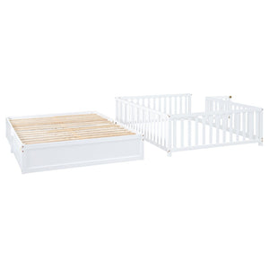 English Elm Full Size Pinewood Kids Daybed with Fence Rails Split Floor Bed and Storage Drawers White LP100882AAK