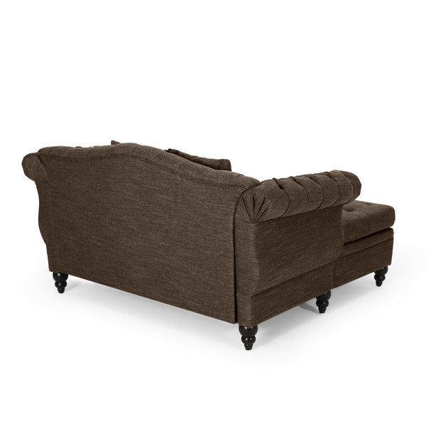 English Elm Christopher Knight Home® - LOVESEAT Double Chaise Lounge with Nailhead Trim and Button Tufting, Scroll Arms, Elegant Accent Pillows Brown 54 L x 33 W x 17.5 H N776P298704B