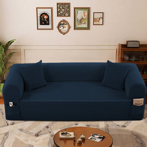 English Elm Spring Sofa with Pocketed Springs and High-Density Foam, Breathable Fabric, Pillows & Storage Antique Blue B347P406041