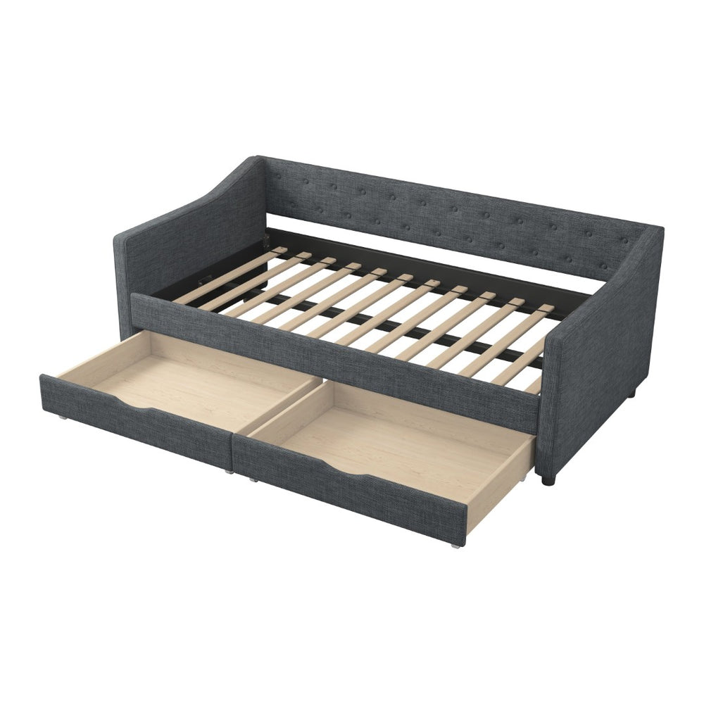 English Elm Twin Size Daybed With Storage Drawers, Elegant Upholstered Tufted Sofa Bed In Dark Grey Color W2336S00038-GIGA