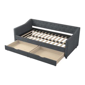 English Elm Twin Size Daybed With Drawers - Stylish Upholstered Sofa Bed In Dark Grey For Small Spaces & Guests W2336S00004-GIGA