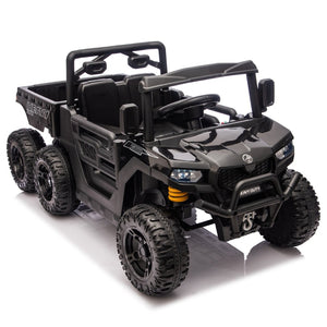 English Elm 24v Electric Kids Dump Truck 4wd Six Wheel Ride on with Remote Suspension Cargo Bucket Black W1578P380841
